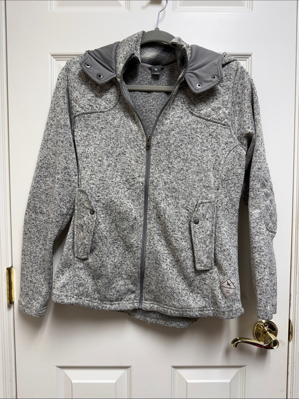 Eddie Bauer Heather Gray Hooded Zip Utility Jacket